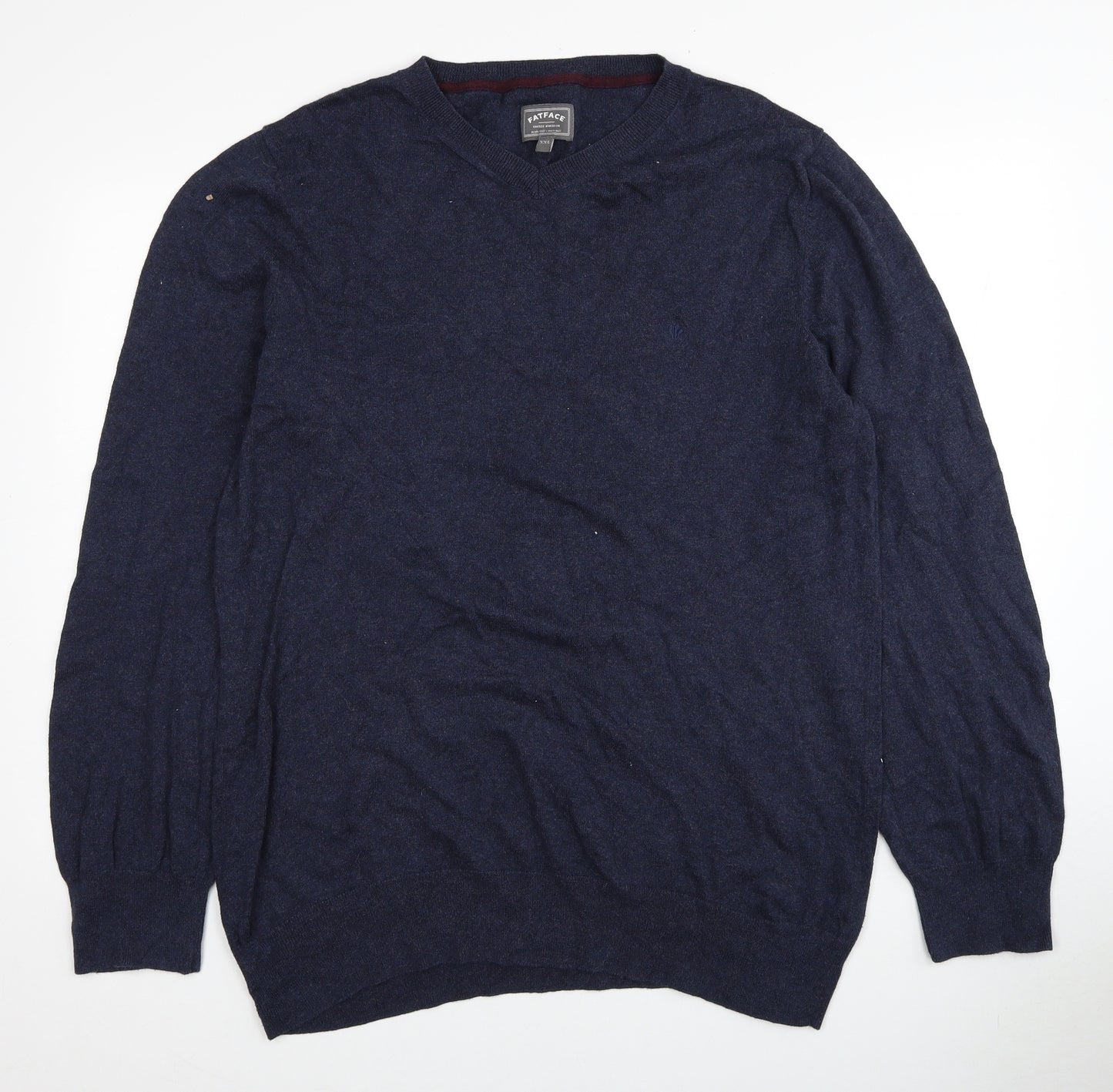 Fat Face Mens Blue V-Neck Cotton Pullover Jumper Size 2XL