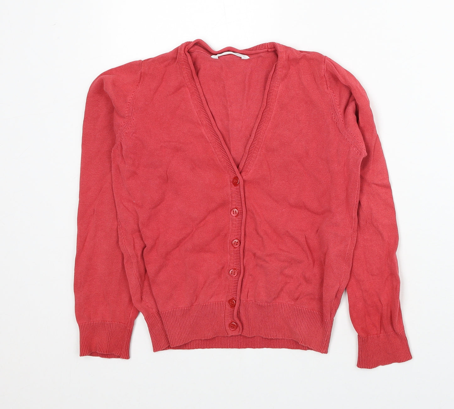 Marks and Spencer Girls Red V-Neck Cotton Cardigan Jumper Size 7-8 Years Button