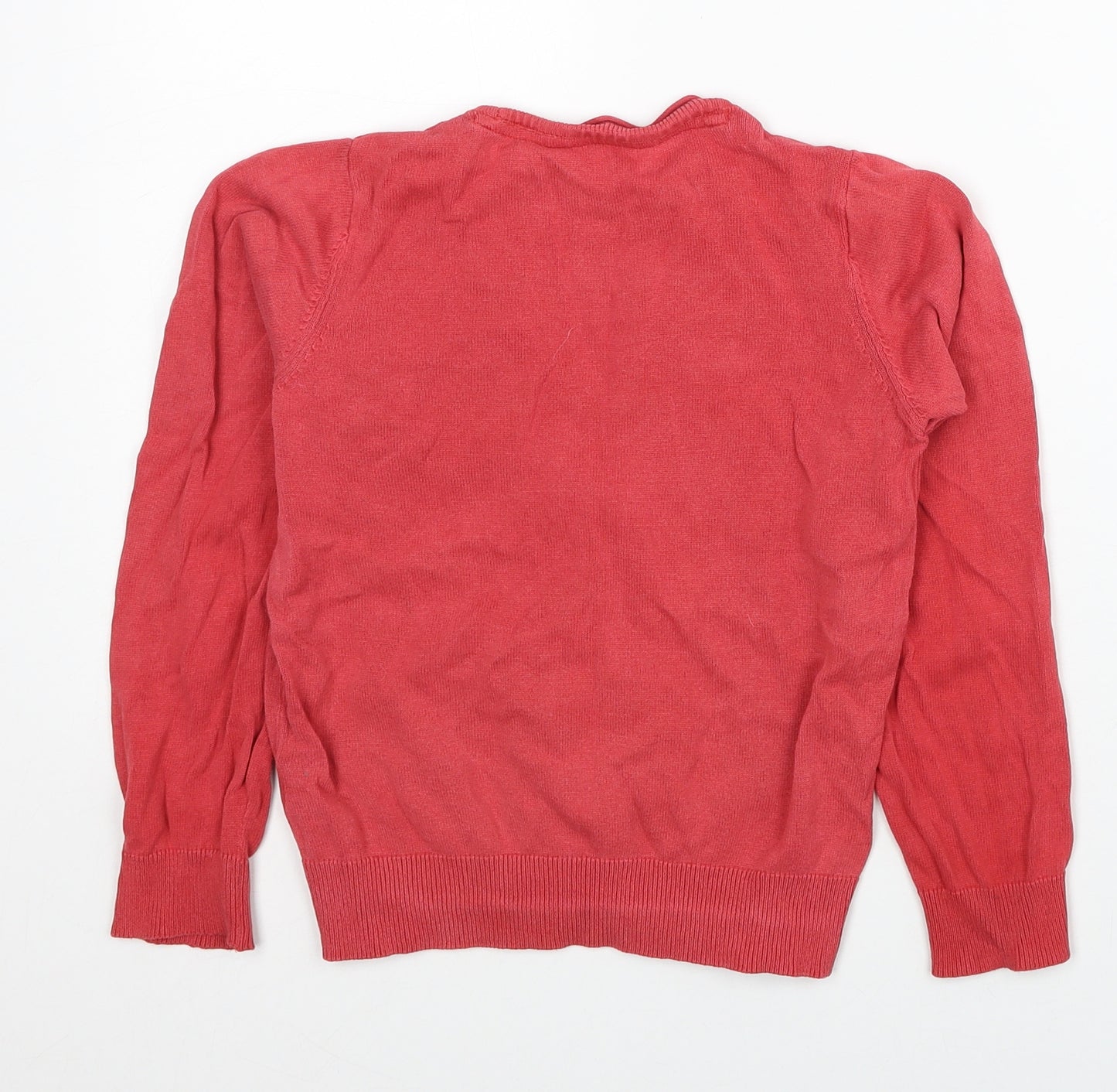 Marks and Spencer Girls Red V-Neck Cotton Cardigan Jumper Size 7-8 Years Button
