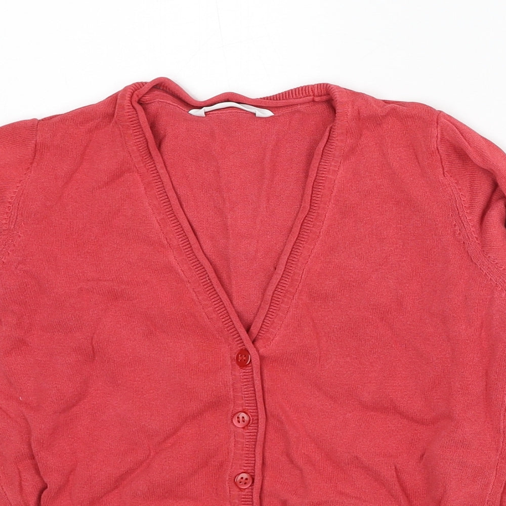 Marks and Spencer Girls Red V-Neck Cotton Cardigan Jumper Size 7-8 Years Button
