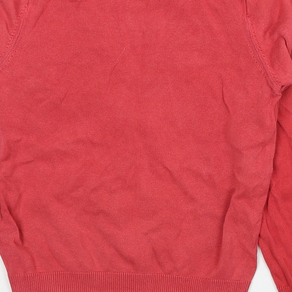 Marks and Spencer Girls Red V-Neck Cotton Cardigan Jumper Size 7-8 Years Button