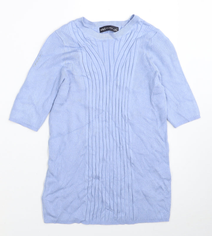 Marks and Spencer Womens Blue Boat Neck Viscose Pullover Jumper Size M
