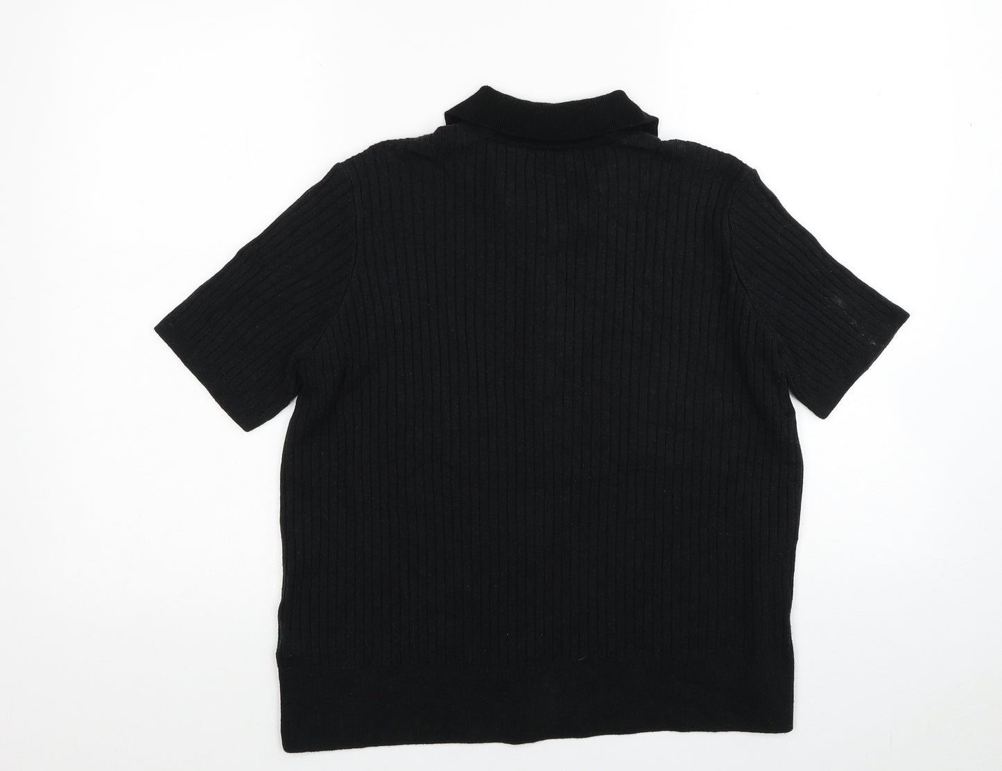 Marks and Spencer Womens Black Collared Acrylic Cardigan Jumper Size L - Ribbed