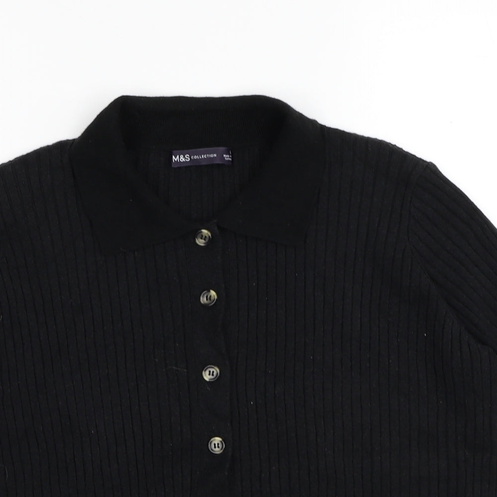 Marks and Spencer Womens Black Collared Acrylic Cardigan Jumper Size L - Ribbed