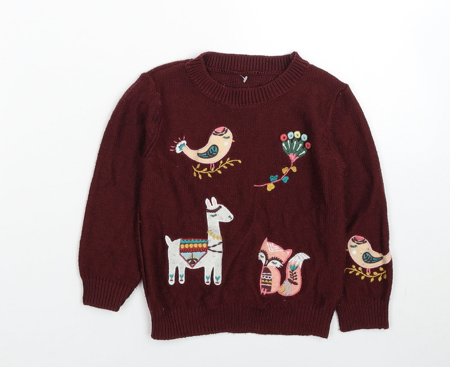 Nutmeg Girls Red Crew Neck Acrylic Pullover Jumper Size 2-3 Years Pullover