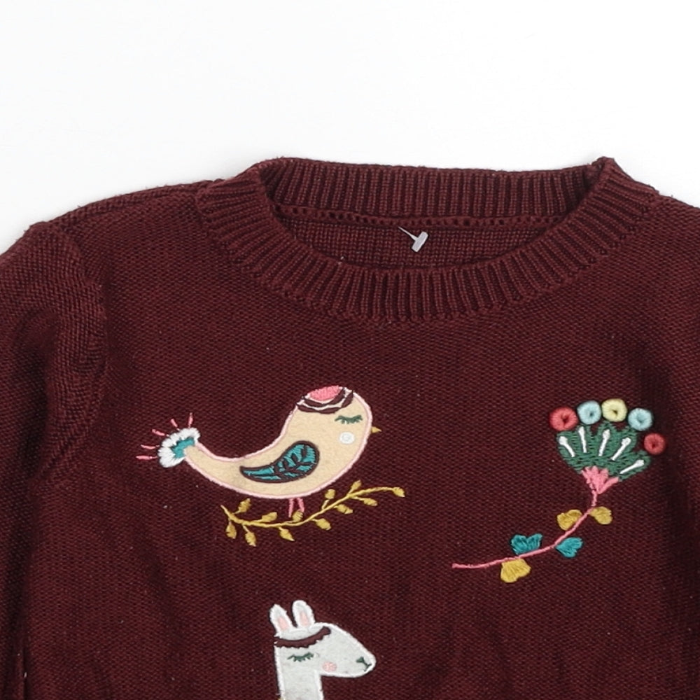 Nutmeg Girls Red Crew Neck Acrylic Pullover Jumper Size 2-3 Years Pullover