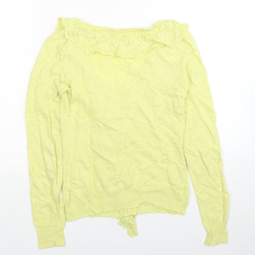 Laura Ashley Womens Yellow V-Neck Linen Pullover Jumper Size 8