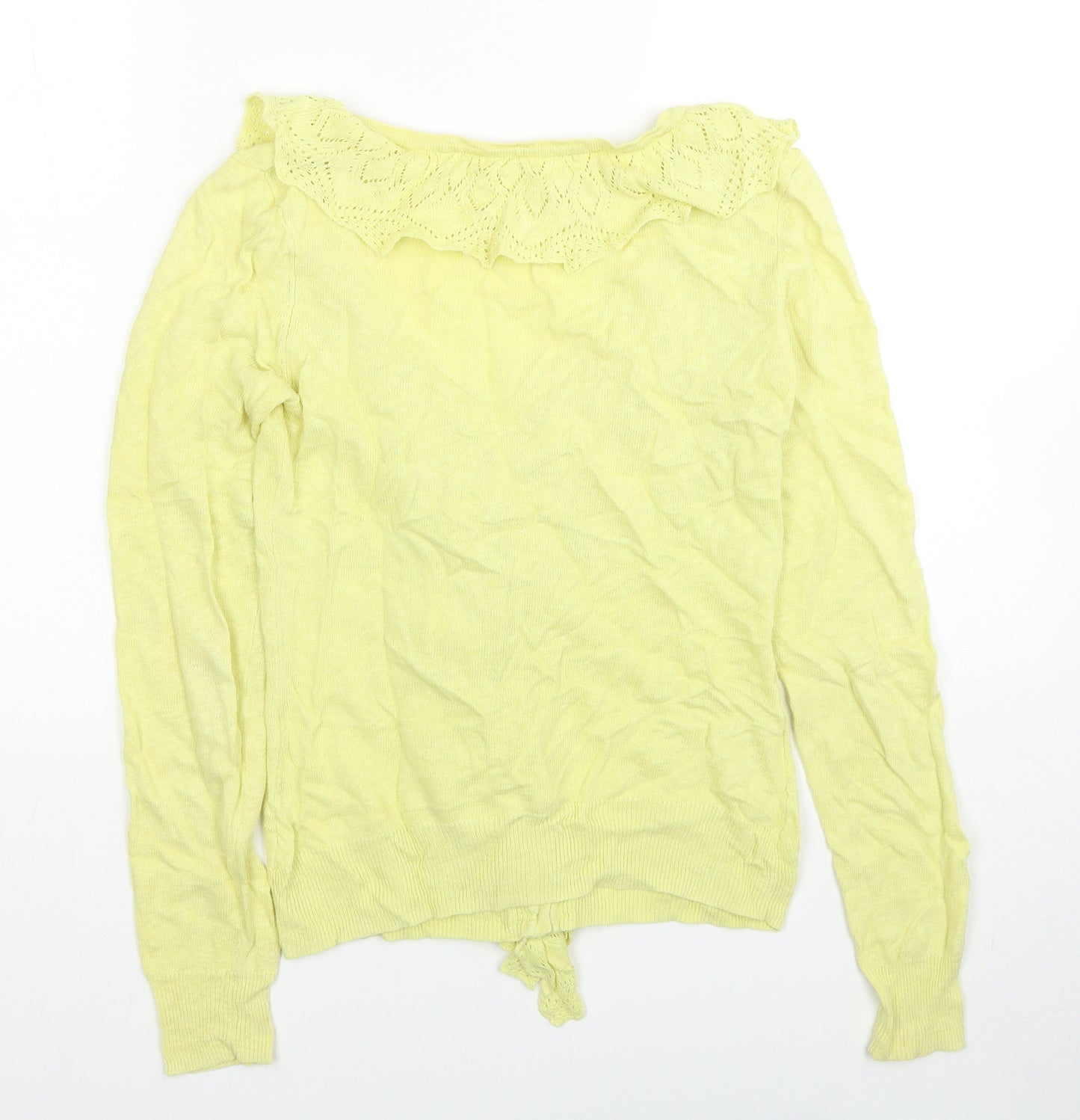 Laura Ashley Womens Yellow V-Neck Linen Pullover Jumper Size 8