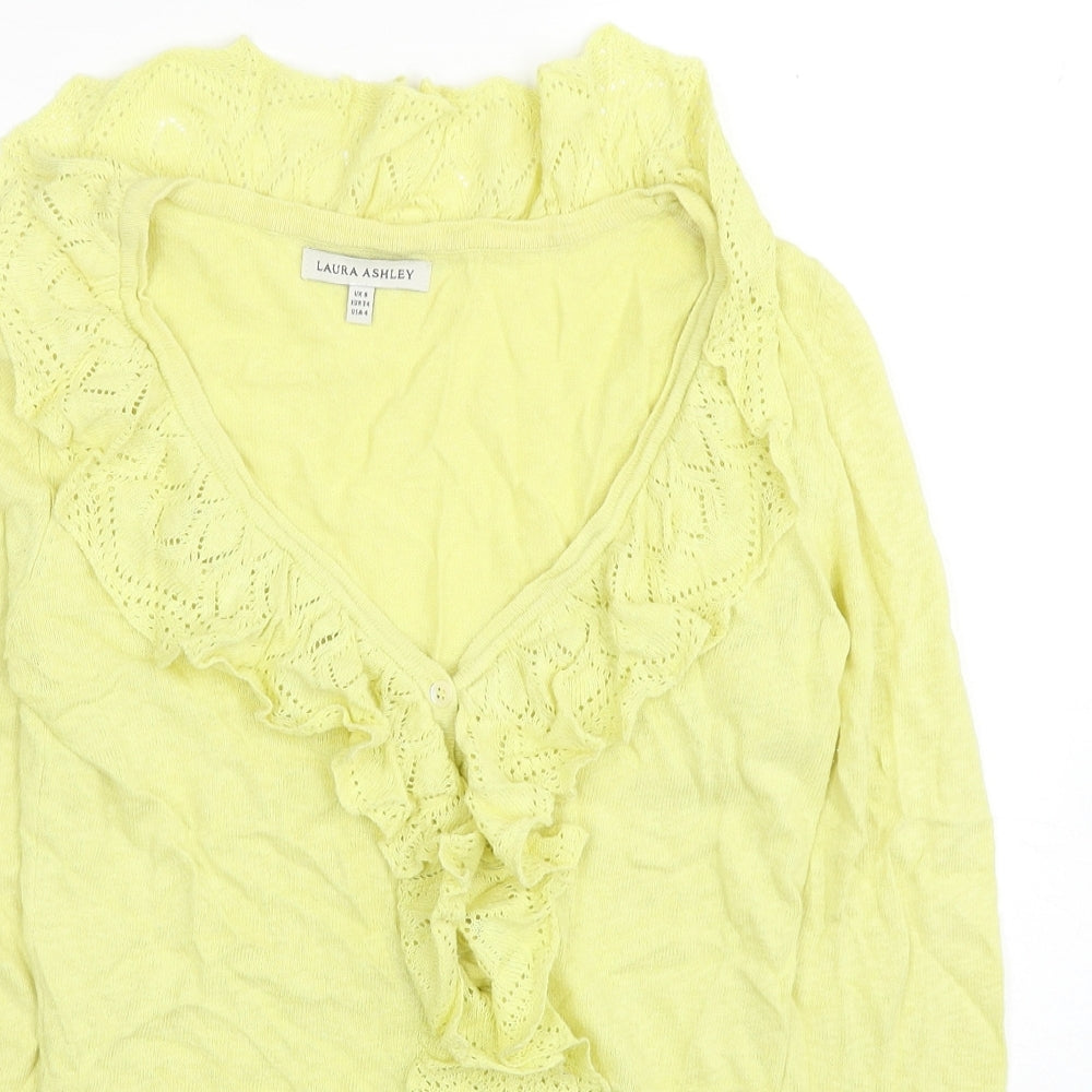 Laura Ashley Womens Yellow V-Neck Linen Pullover Jumper Size 8