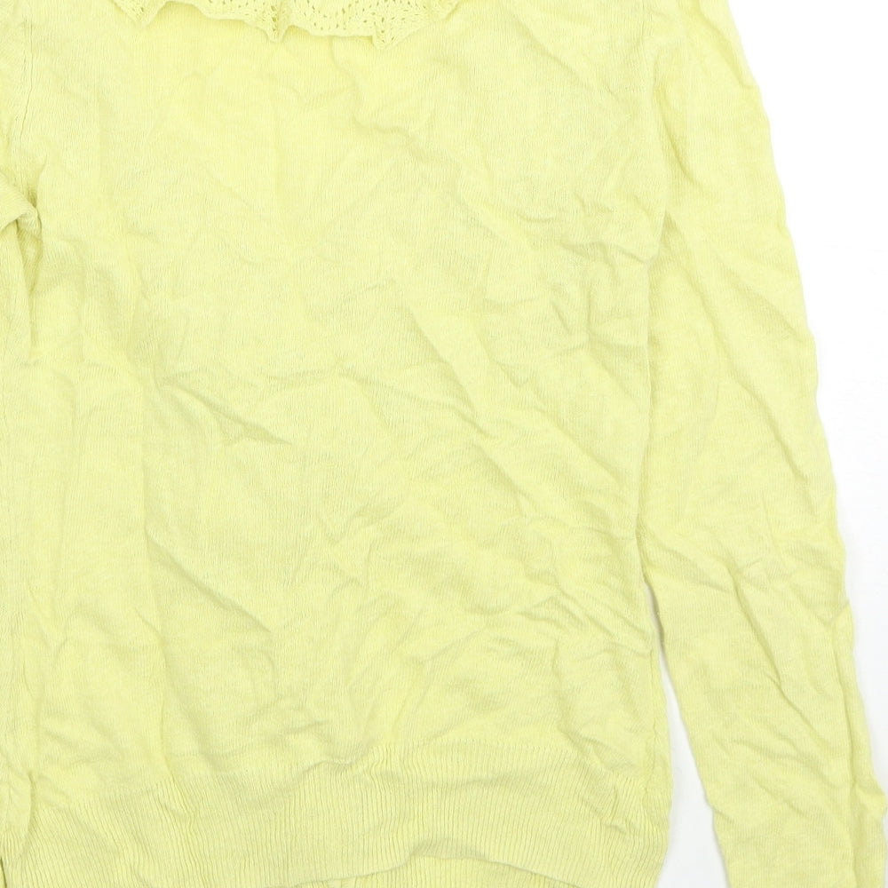 Laura Ashley Womens Yellow V-Neck Linen Pullover Jumper Size 8