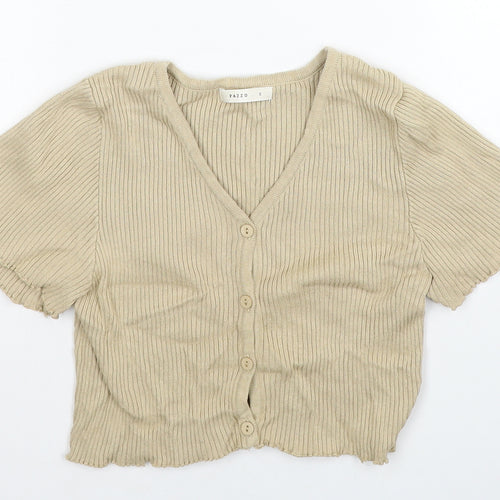 PAZZO Womens Beige V-Neck Cotton Cardigan Jumper Size S