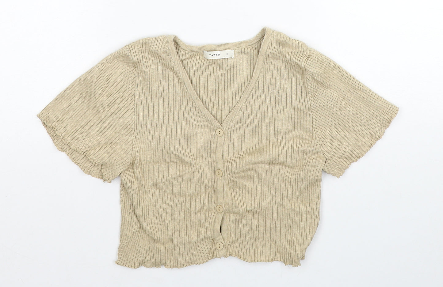 PAZZO Womens Beige V-Neck Cotton Cardigan Jumper Size S