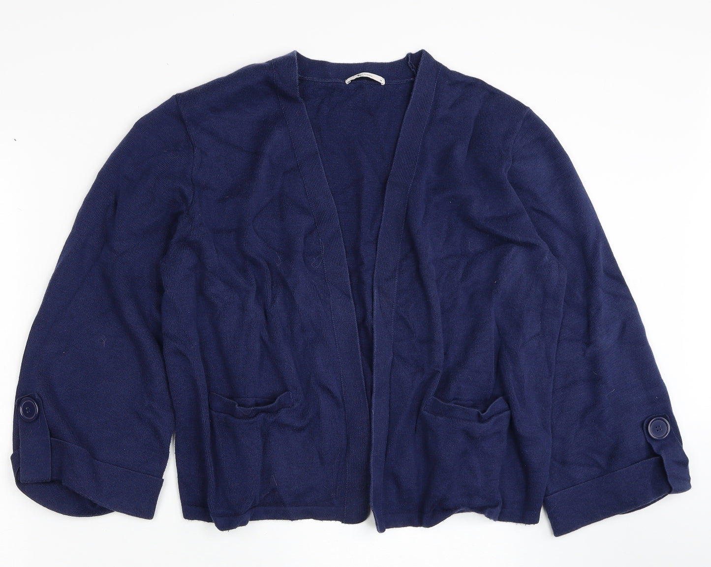TU Womens Blue V-Neck Cotton Cardigan Jumper Size 14