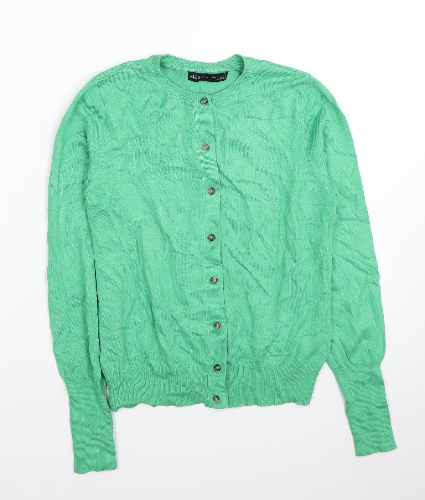 Marks and Spencer Womens Green Round Neck Viscose Cardigan Jumper Size 8