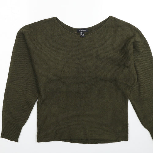 New Look Womens Green Scoop Neck Acrylic Pullover Jumper Size S