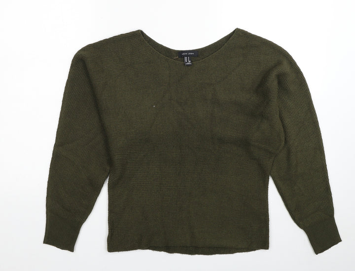 New Look Womens Green Scoop Neck Acrylic Pullover Jumper Size S