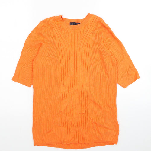 Marks and Spencer Womens Orange Scoop Neck Viscose Pullover Jumper Size L - Ribbed
