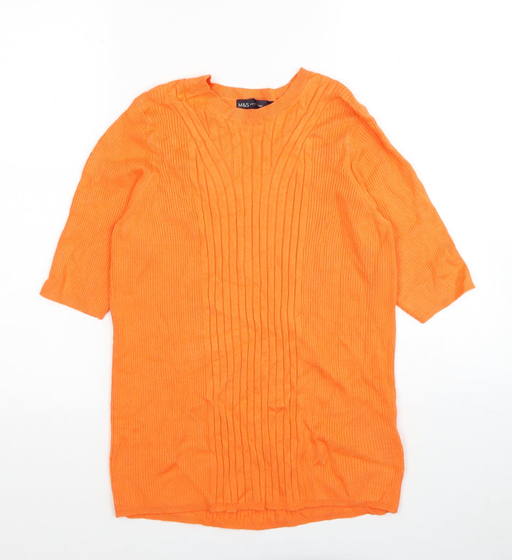 Marks and Spencer Womens Orange Scoop Neck Viscose Pullover Jumper Size L - Ribbed