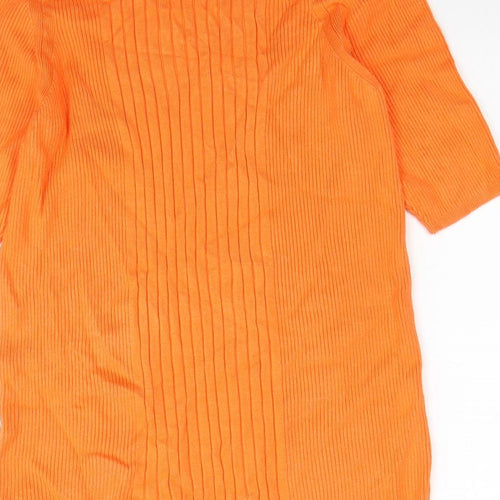 Marks and Spencer Womens Orange Scoop Neck Viscose Pullover Jumper Size L - Ribbed
