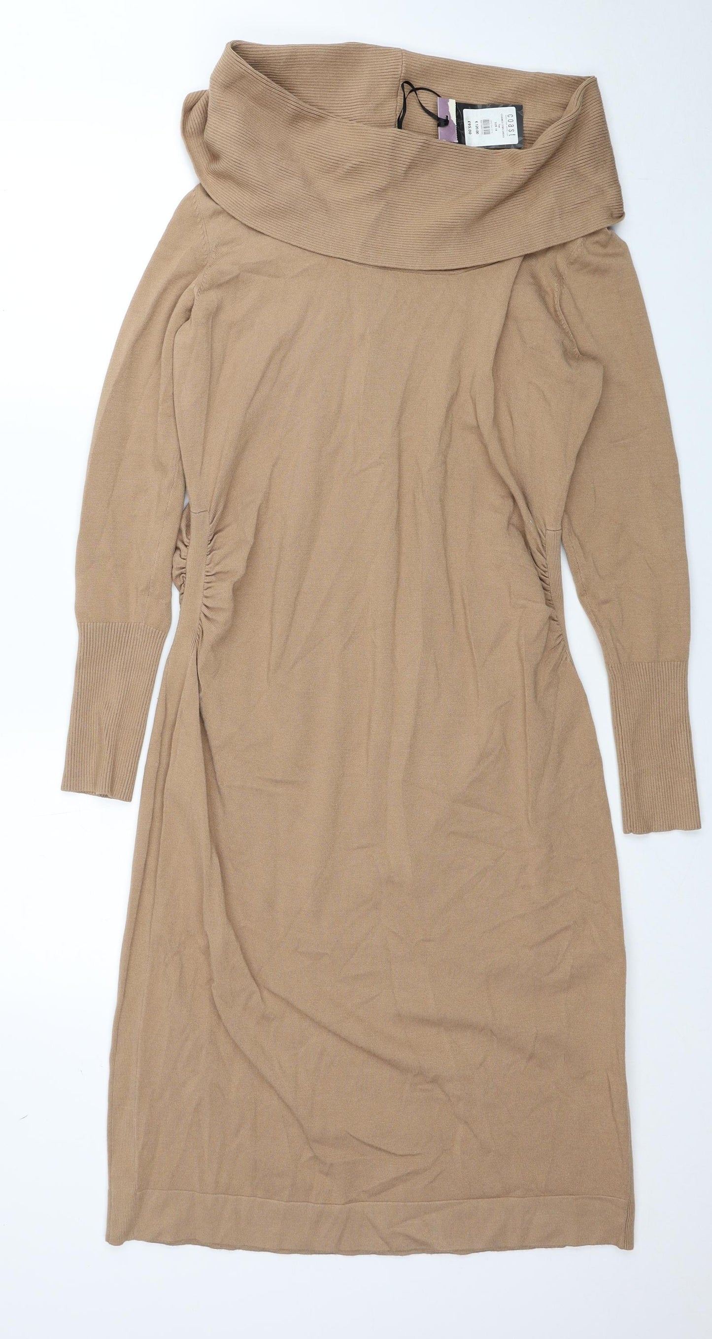 Coast Womens Beige Viscose Jumper Dress Size 18 Roll Neck Pullover