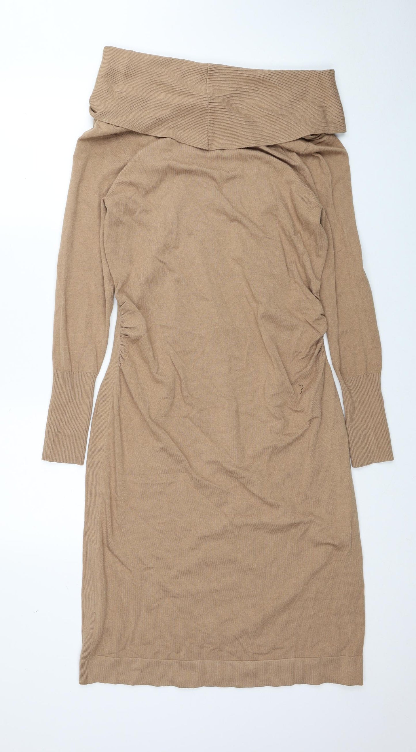 Coast Womens Beige Viscose Jumper Dress Size 18 Roll Neck Pullover