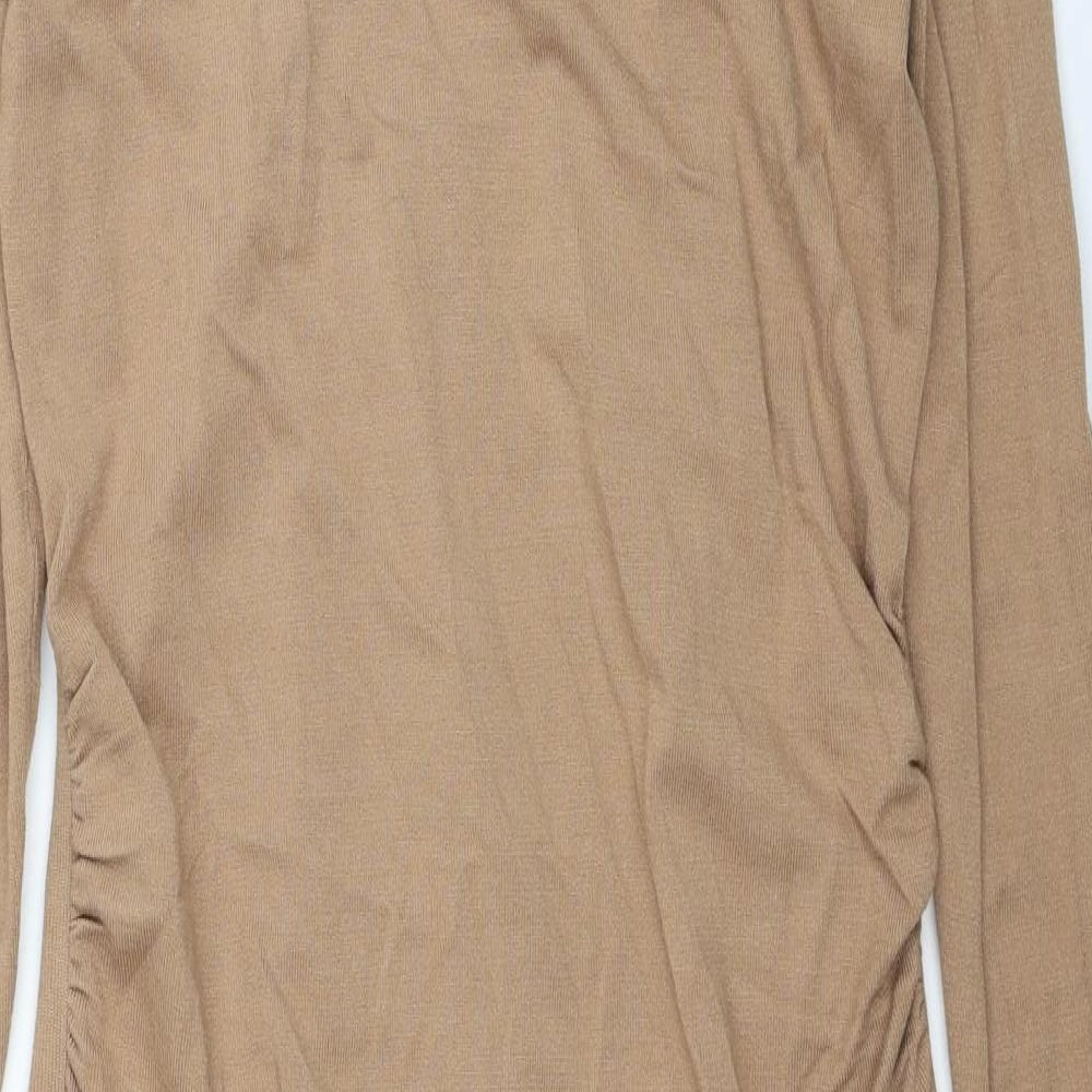 Coast Womens Beige Viscose Jumper Dress Size 18 Roll Neck Pullover