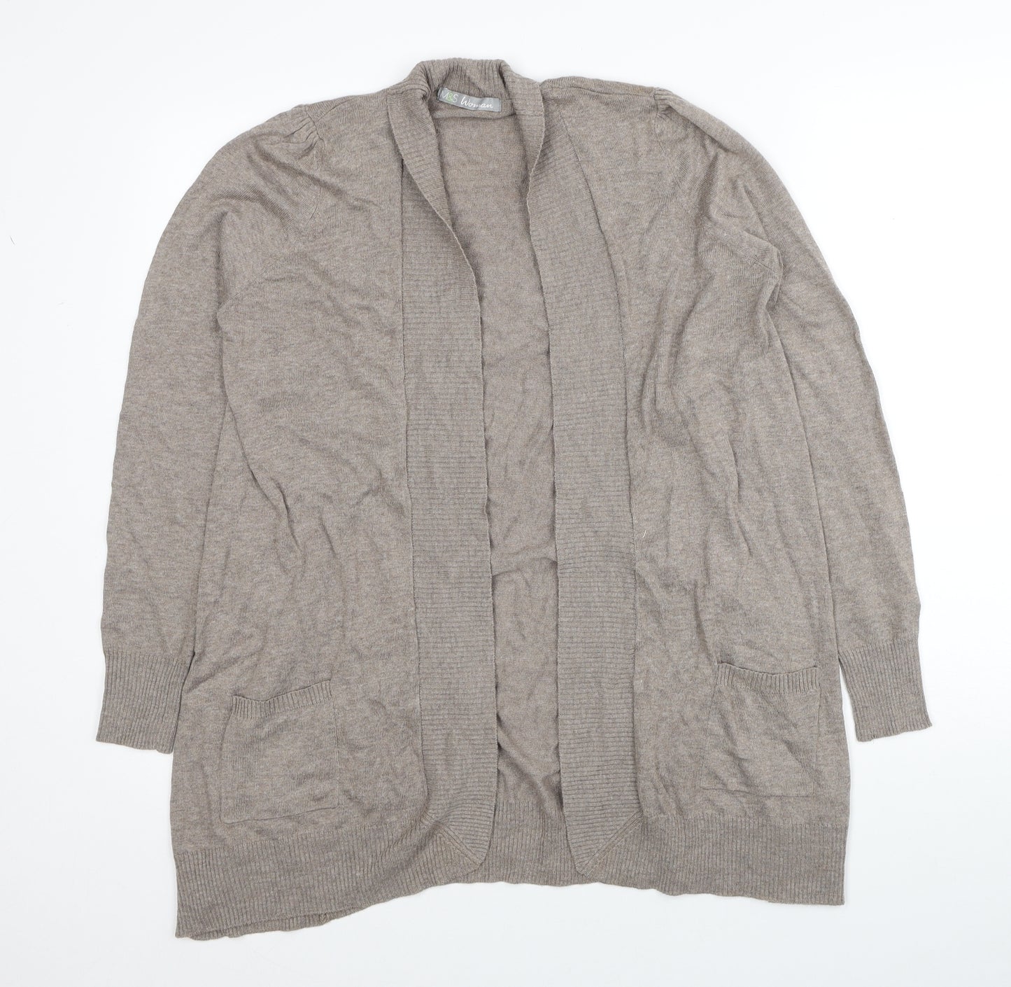 Marks and Spencer Womens Beige V-Neck Polyimide Cardigan Jumper Size 12