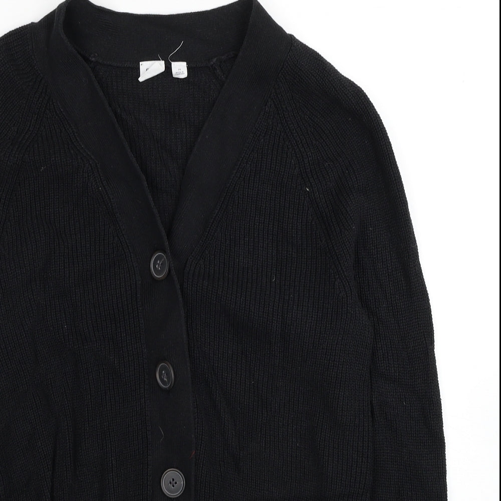 Gap Womens Black V-Neck Cotton Cardigan Jumper Size XS - Ribbed