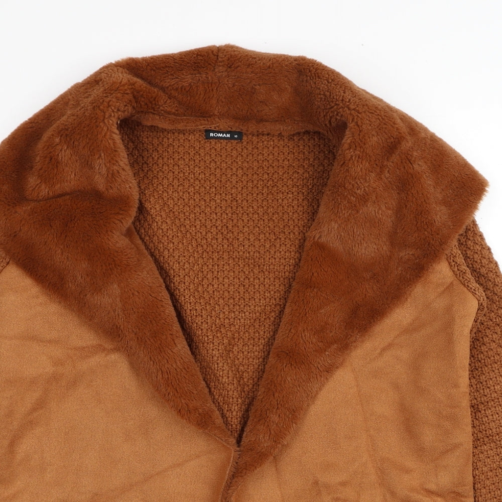 Roman Womens Brown Collared Acrylic Cardigan Jumper Size 10 - Coatigan