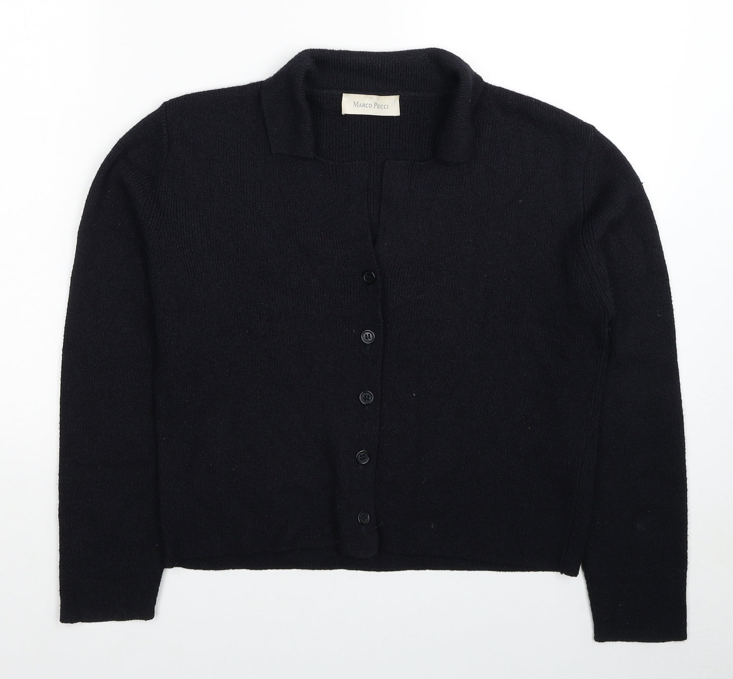 Marco Pecci Womens Black Collared Acrylic Cardigan Jumper One Size