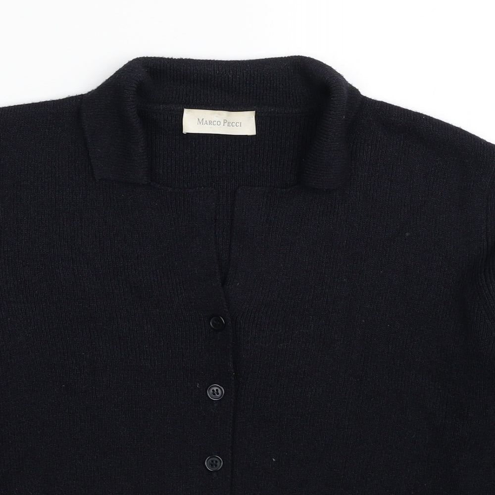 Marco Pecci Womens Black Collared Acrylic Cardigan Jumper One Size