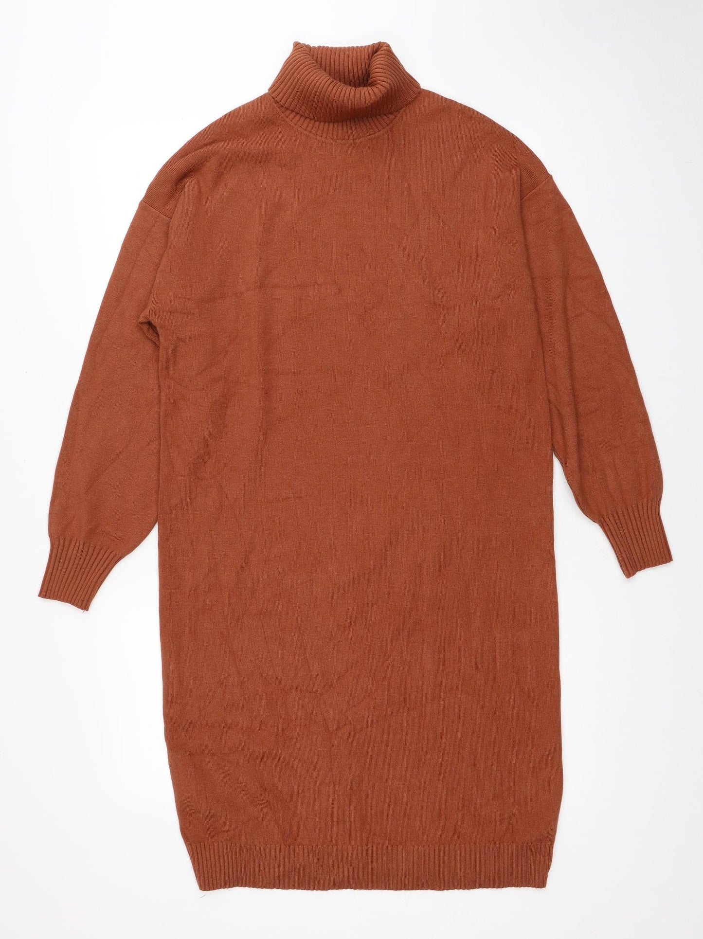 Zara Girls Brown Viscose Jumper Dress Size 13-14 Years Roll Neck Pullover