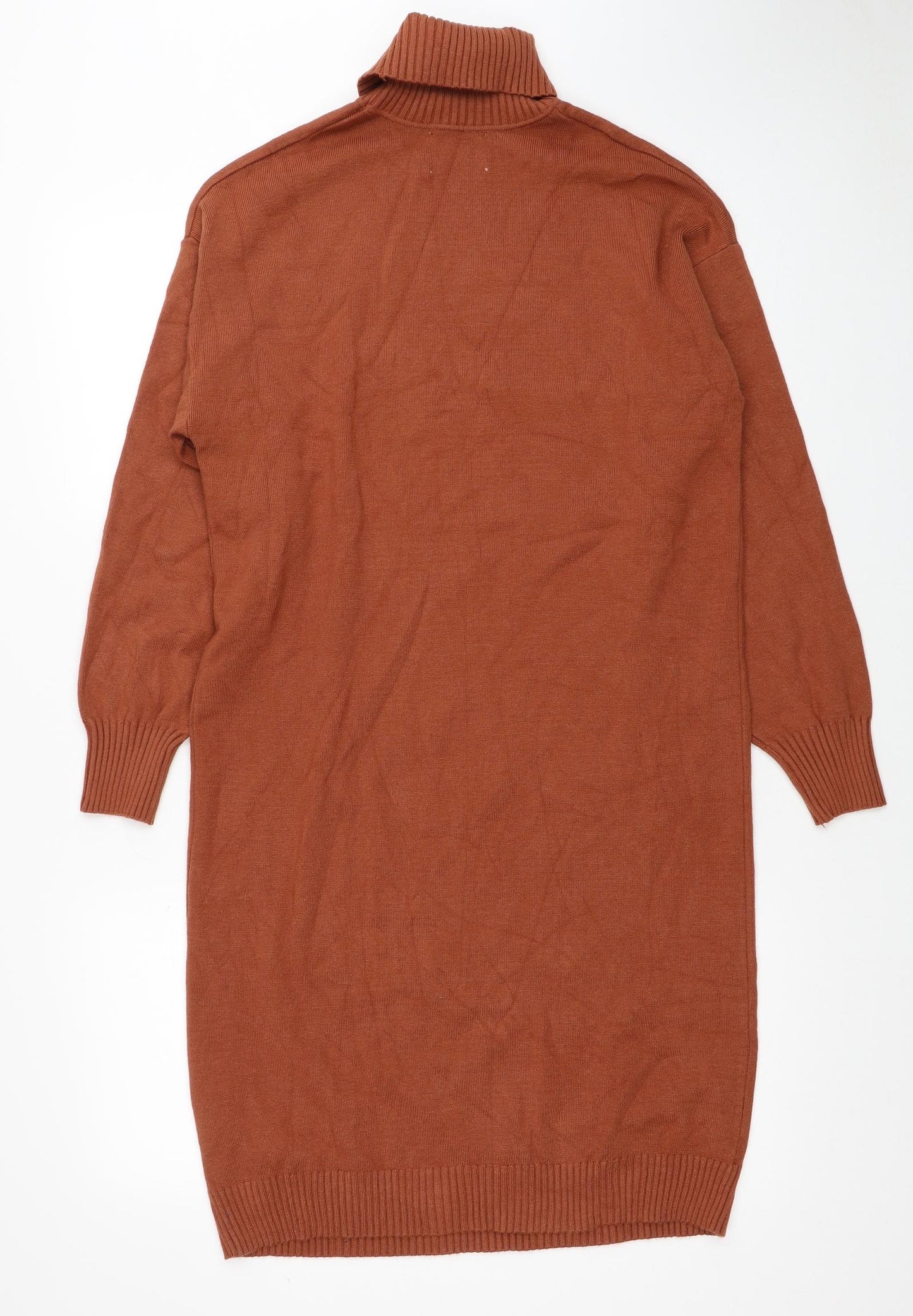 Zara Girls Brown Viscose Jumper Dress Size 13-14 Years Roll Neck Pullover