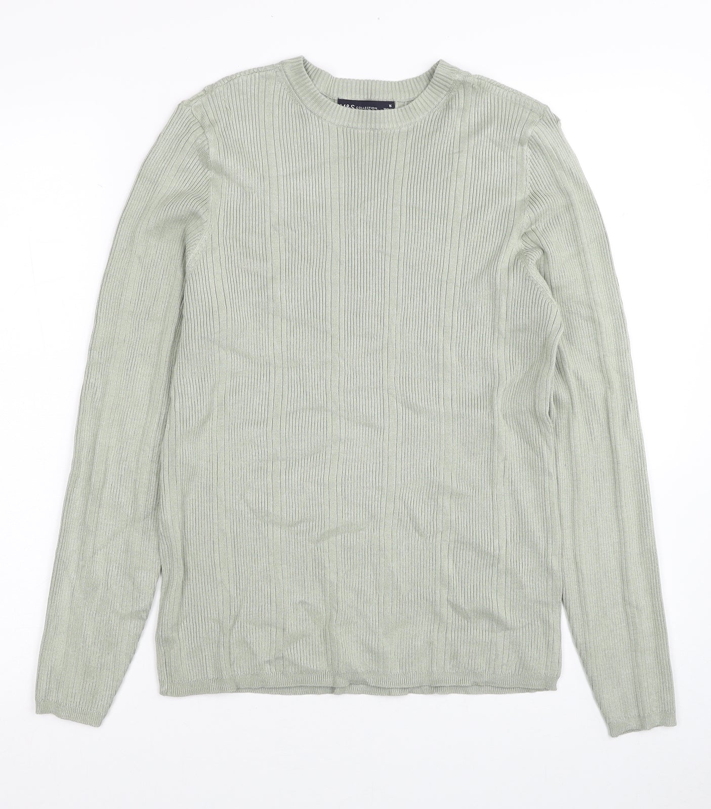 Marks and Spencer Womens Green Round Neck Viscose Pullover Jumper Size 16