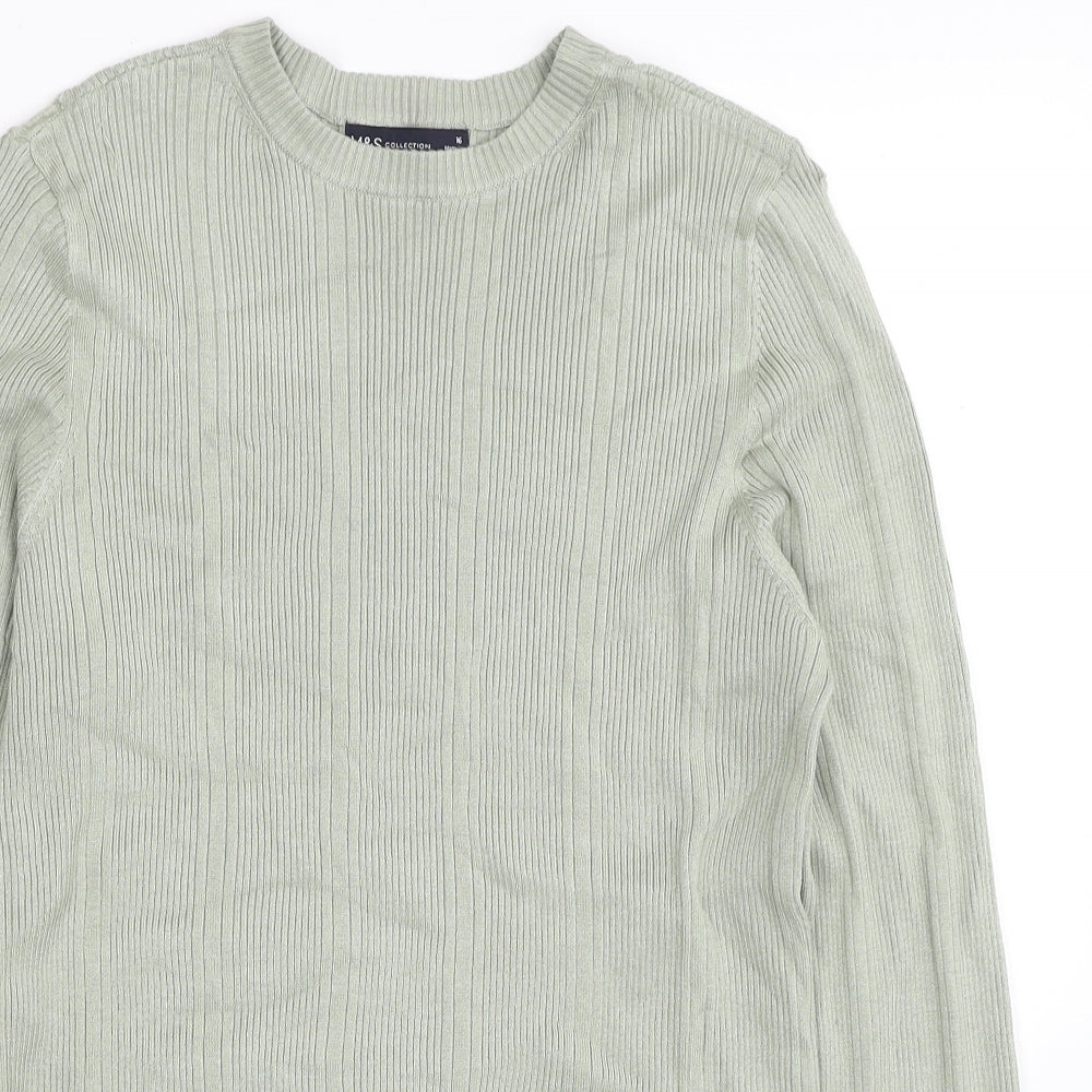 Marks and Spencer Womens Green Round Neck Viscose Pullover Jumper Size 16