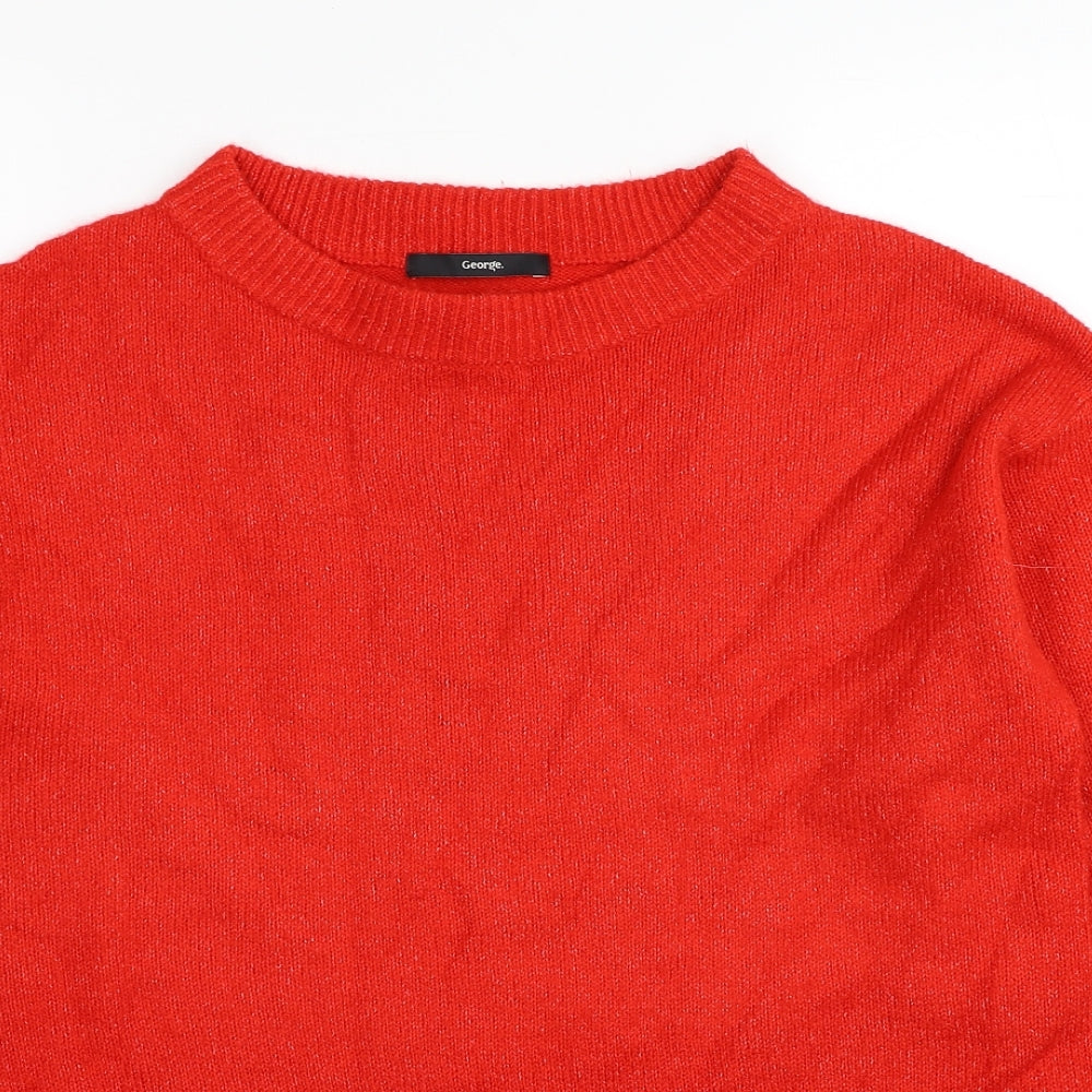 George Womens Red Round Neck Acrylic Pullover Jumper Size 12