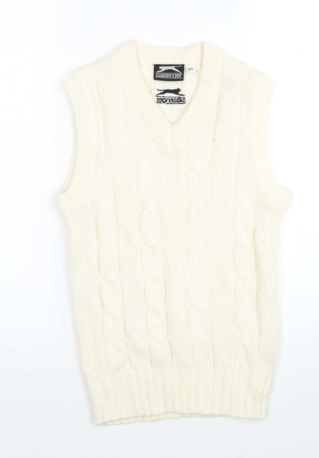 Slazenger Boys White V-Neck Acrylic Vest Jumper Size 11-12 Years Pullover