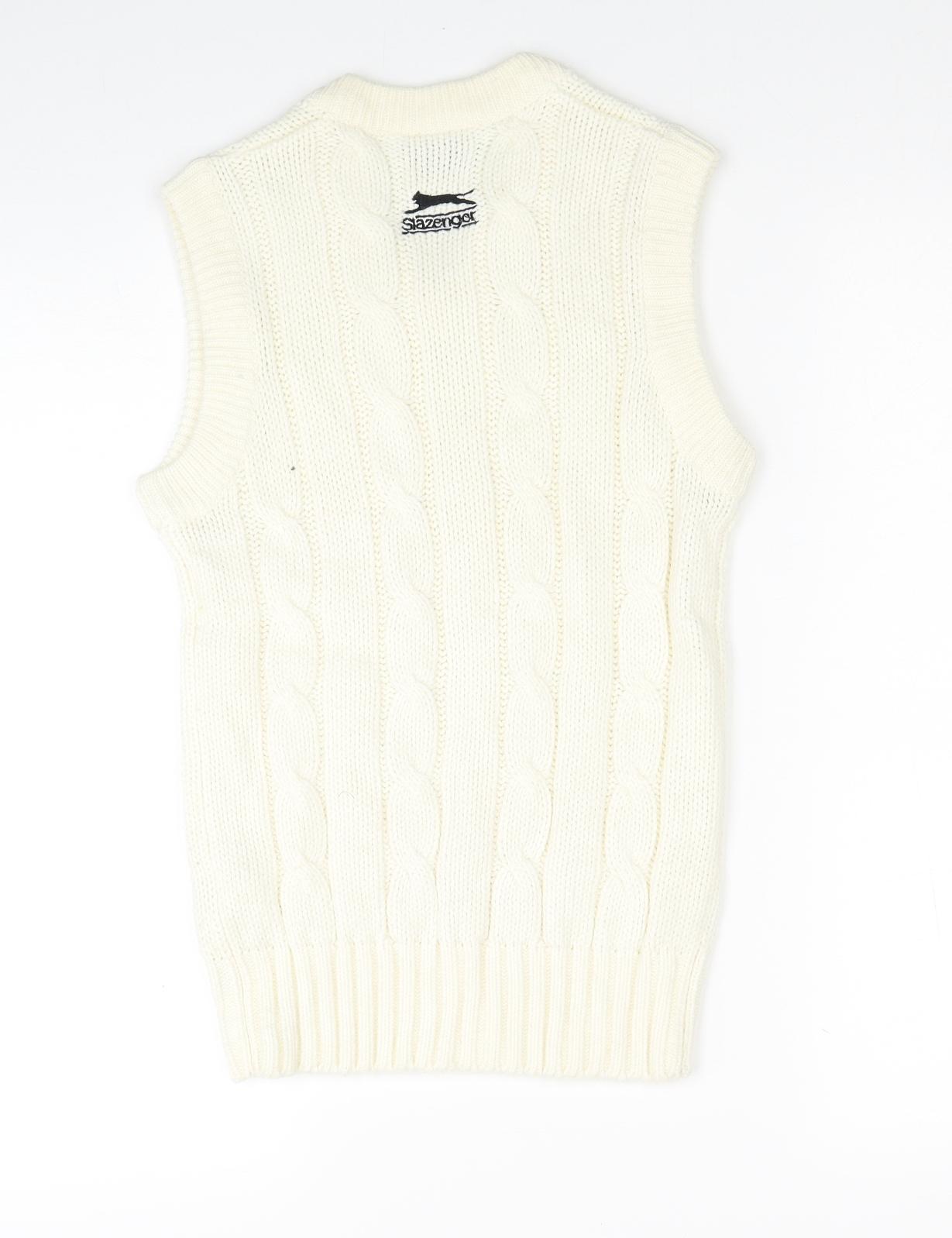 Slazenger Boys White V-Neck Acrylic Vest Jumper Size 11-12 Years Pullover