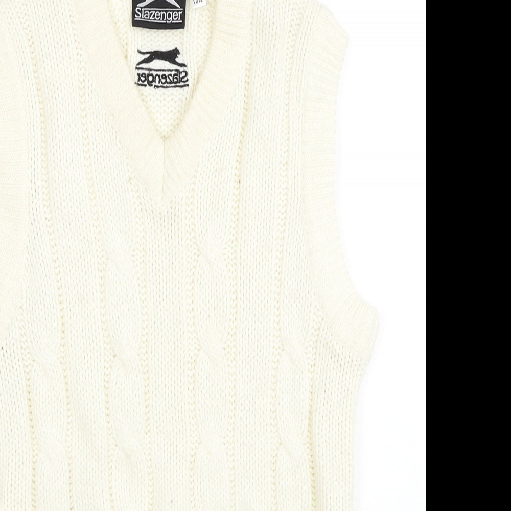 Slazenger Boys White V-Neck Acrylic Vest Jumper Size 11-12 Years Pullover