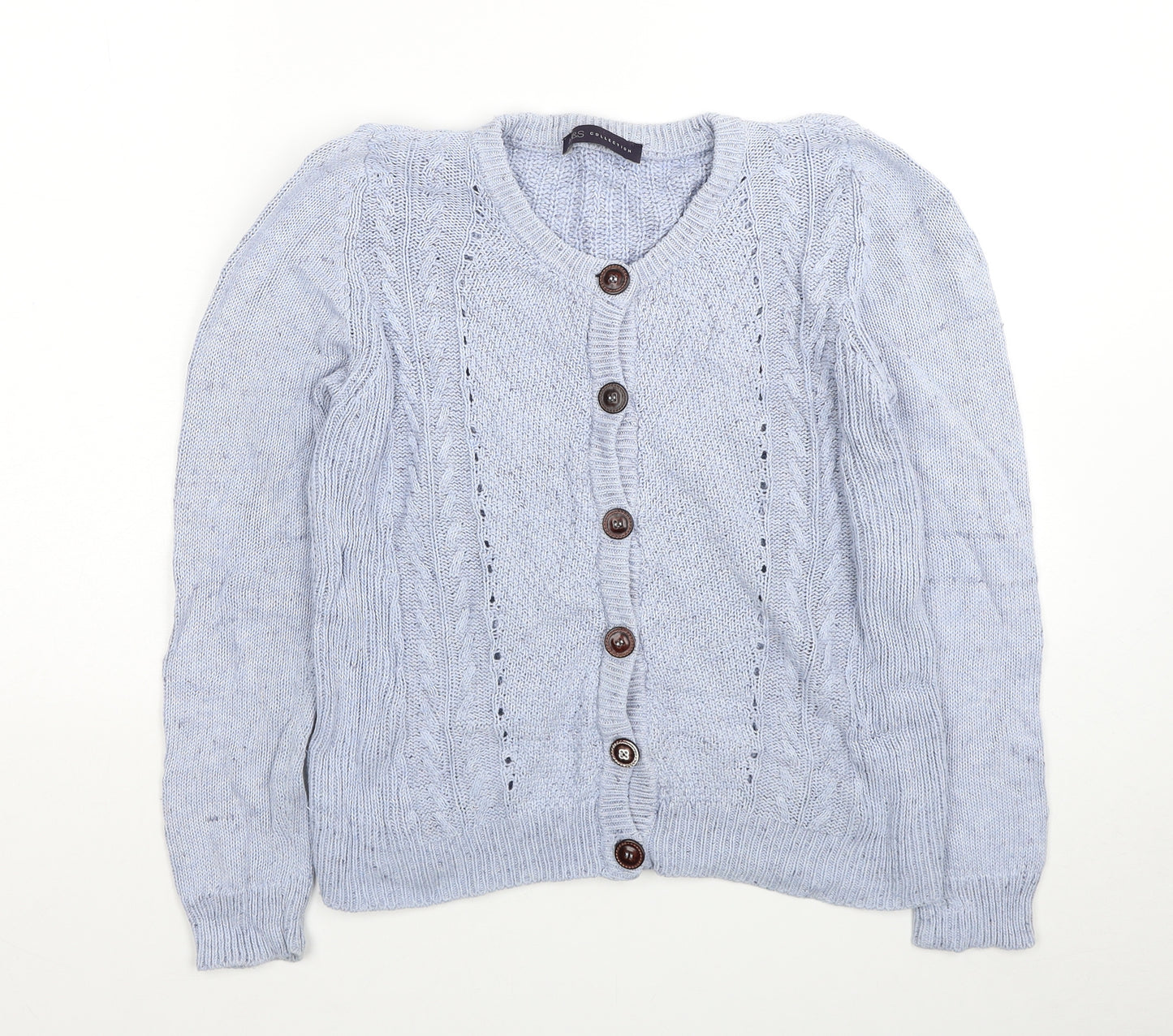 Marks and Spencer Womens Blue Round Neck Cotton Cardigan Jumper Size 8