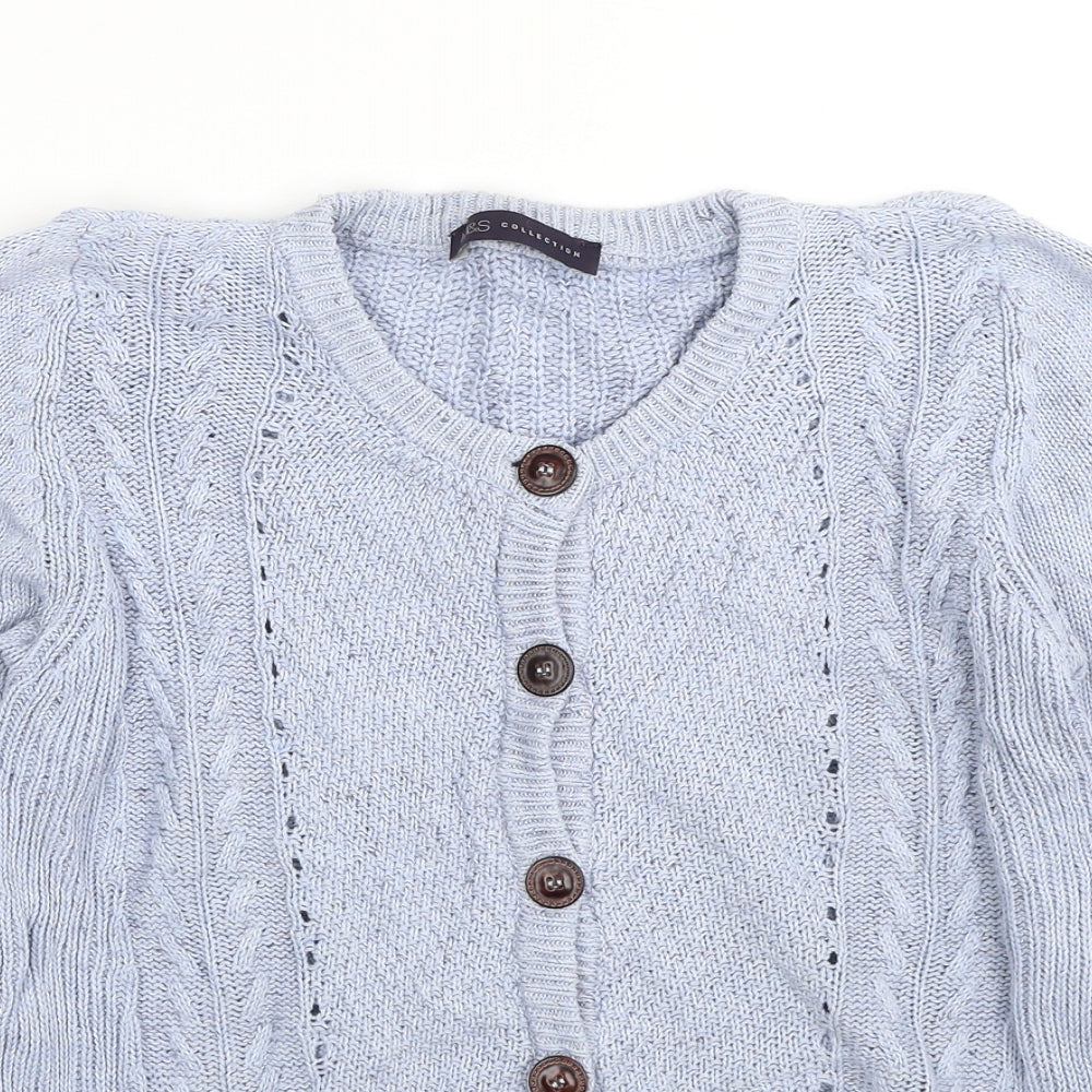 Marks and Spencer Womens Blue Round Neck Cotton Cardigan Jumper Size 8