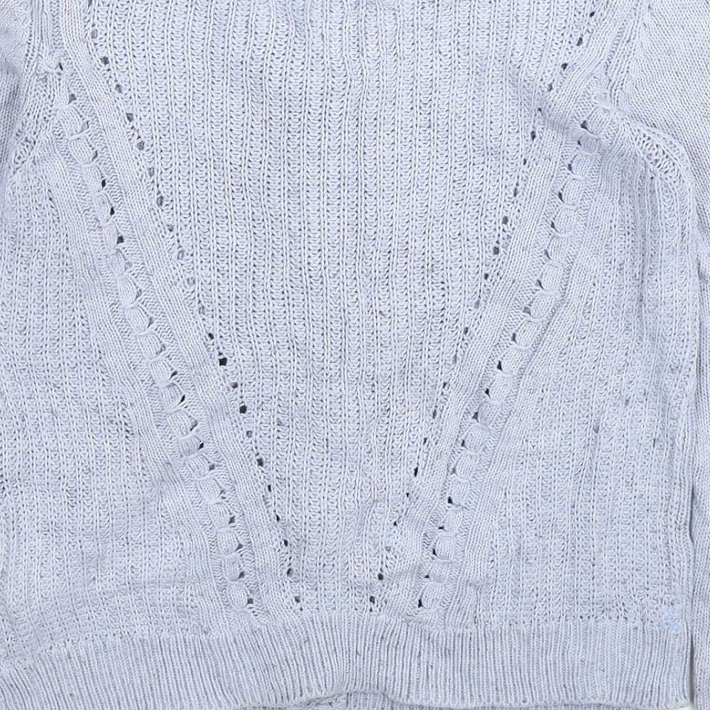 Marks and Spencer Womens Blue Round Neck Cotton Cardigan Jumper Size 8