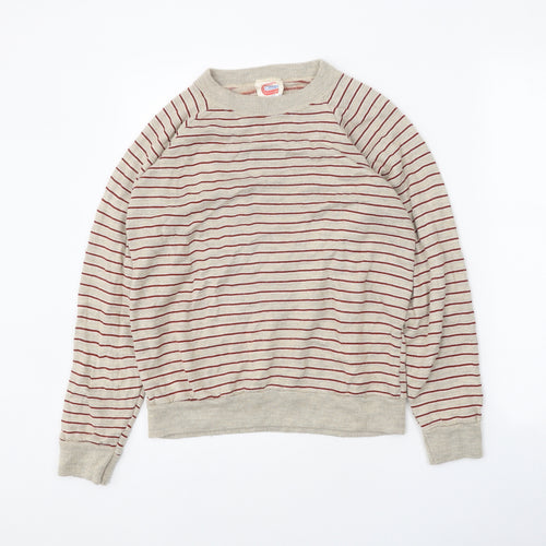 Citizen Womens Beige Round Neck Striped Acrylic Pullover Jumper Size S