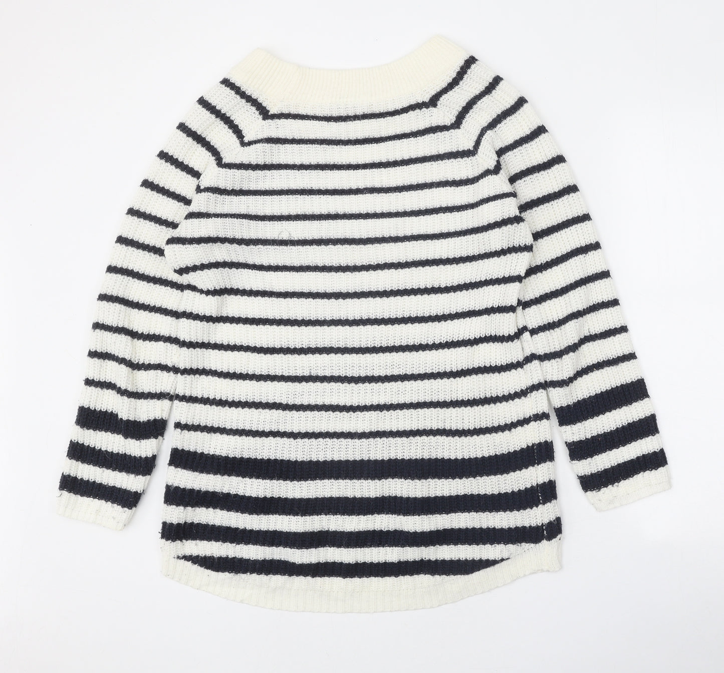TU Womens White Boat Neck Striped Acrylic Pullover Jumper Size 14