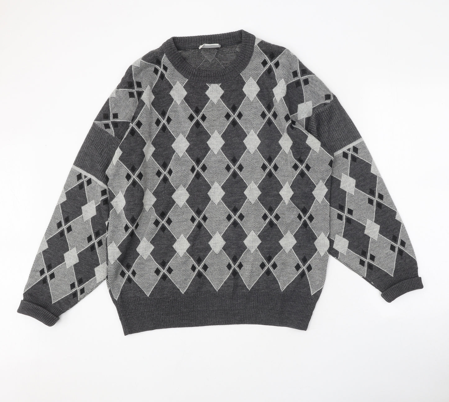 Pierre Sangan Mens Grey Round Neck Geometric Acrylic Pullover Jumper Size XL