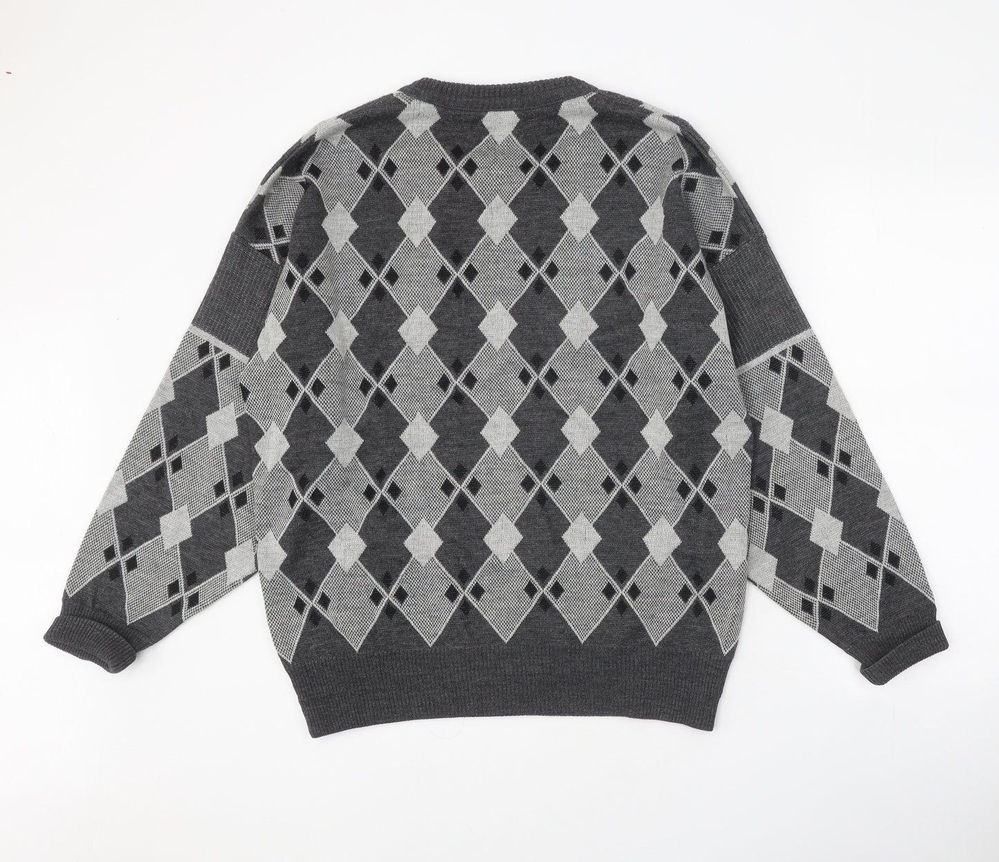 Pierre Sangan Mens Grey Round Neck Geometric Acrylic Pullover Jumper Size XL