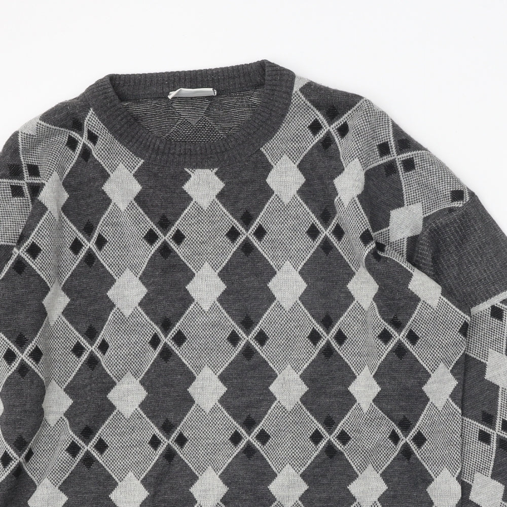 Pierre Sangan Mens Grey Round Neck Geometric Acrylic Pullover Jumper Size XL