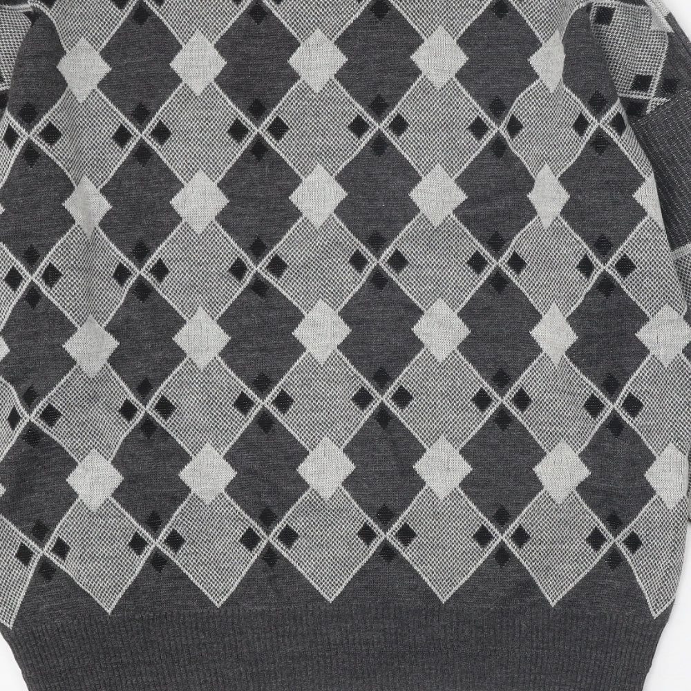 Pierre Sangan Mens Grey Round Neck Geometric Acrylic Pullover Jumper Size XL