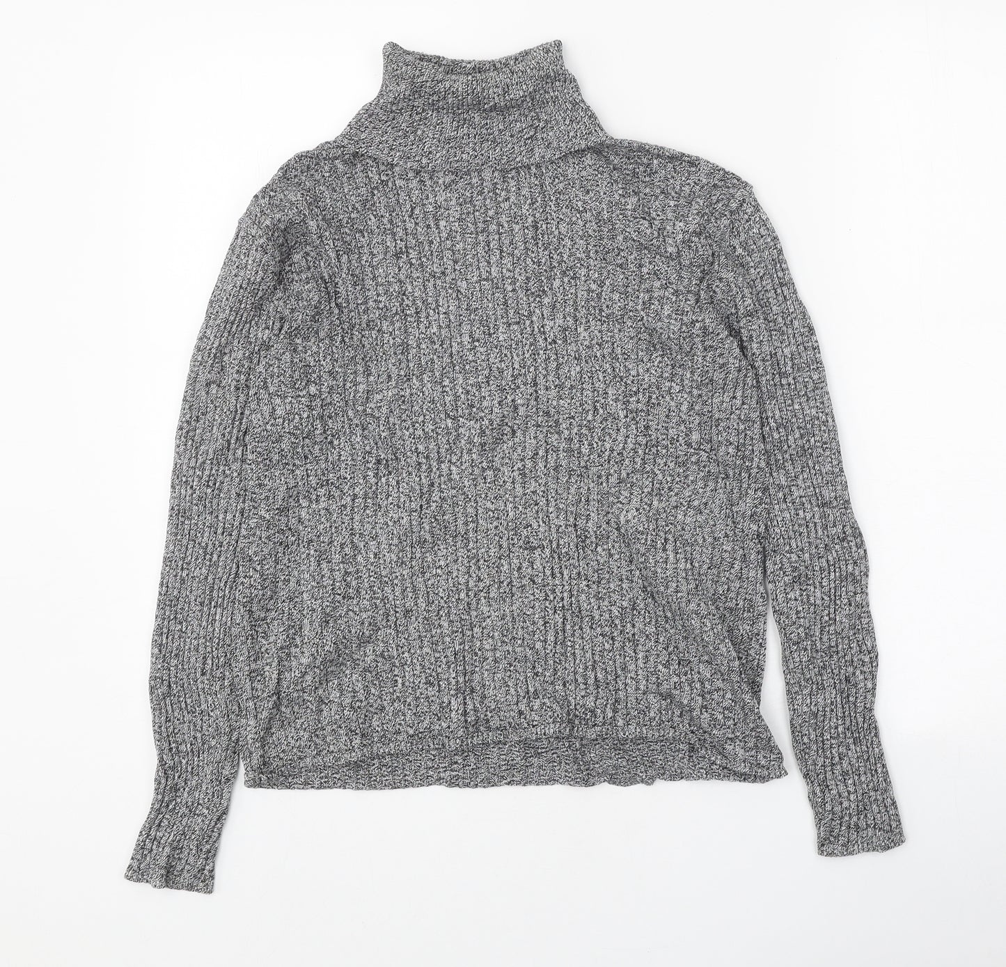 Talbots Womens Grey Roll Neck Cotton Pullover Jumper Size M - Ribbed