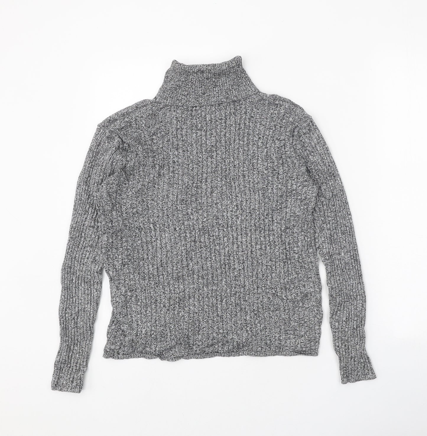 Talbots Womens Grey Roll Neck Cotton Pullover Jumper Size M - Ribbed